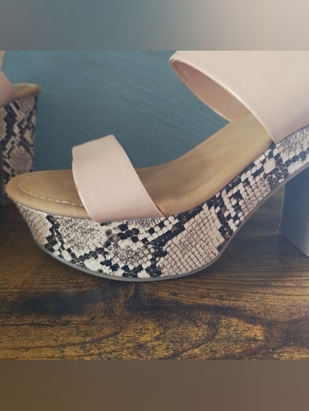 DV Dolce Vita Womens 8.5 Snake Print & Nude Block Heel Platform Oiska Sandals - Picture 11 of 13